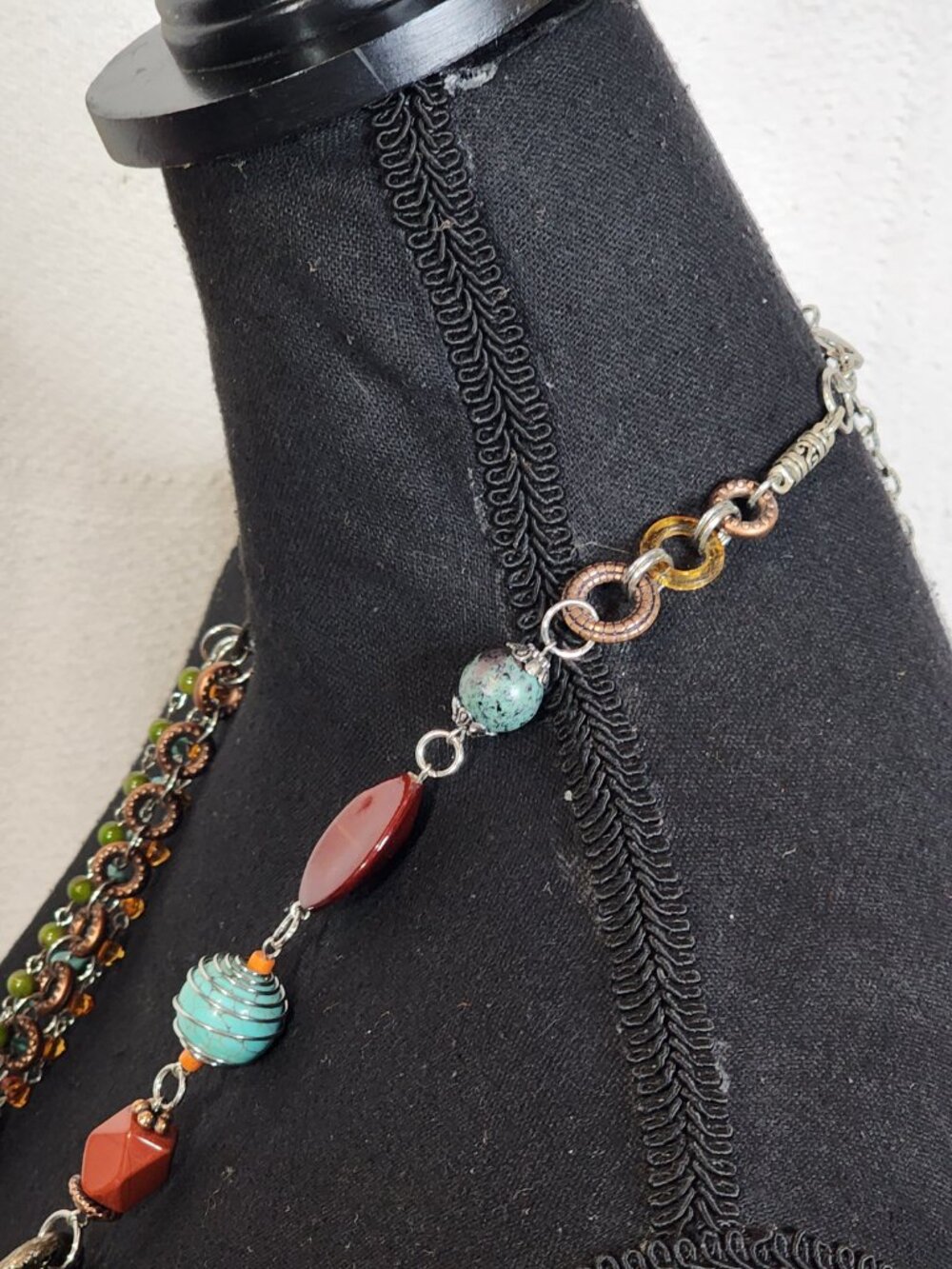 Chico's Multi Stone Multi Metal Circles 36" w/Extender Turquoise Copper Necklace - Picture 9 of 16